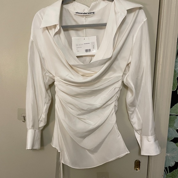 Alexander Wang White Silk Draped Blouse - Picture 3 of 6